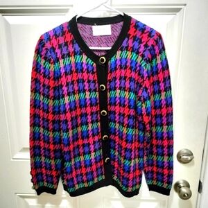 Vintage 1980’s Laura By Alyzia Colorful Knit Sweater Button Front Cardigan